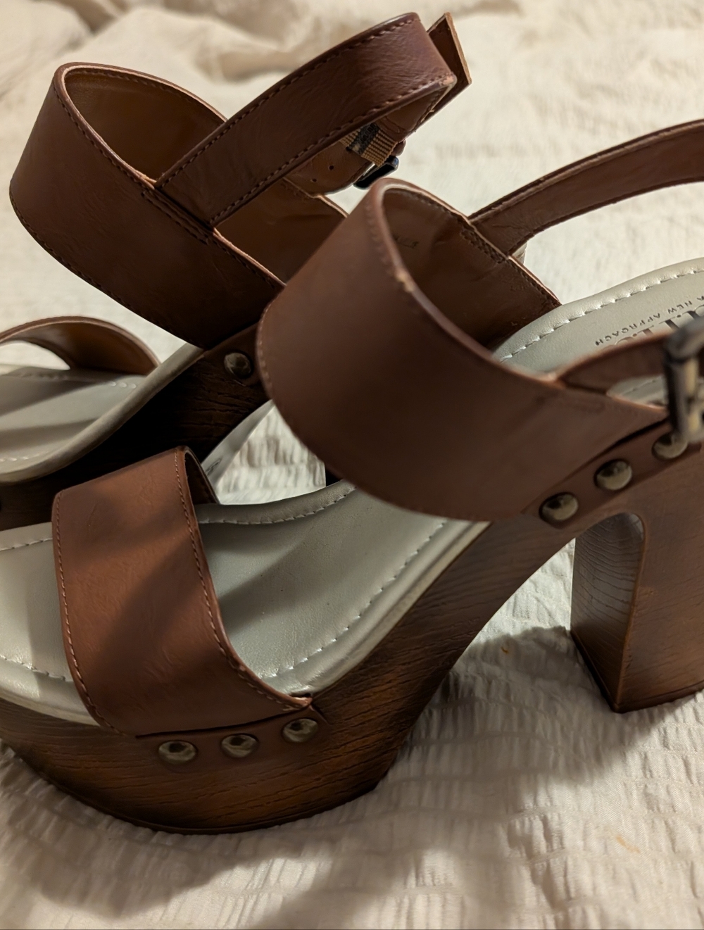 a.n.a Brown Double-Strap Block Heel Sandals